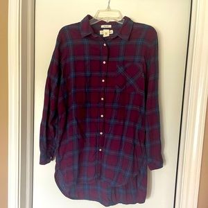 Women’s Long Maroon & Blue Flannel - Size 14